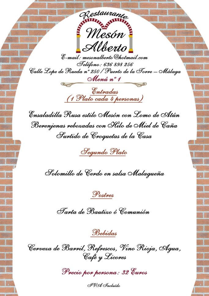 MENÚ Nº 1 BAUTIZO-32€